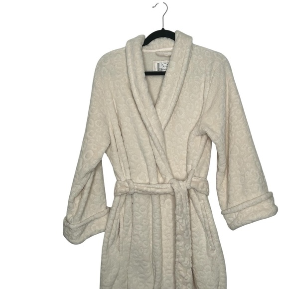 Oscar de la Renta Cream Plush Leopard Embossed Patterned Long Robe Sz L/XL - Picture 3 of 14